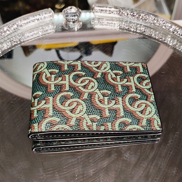 Coach Green and Red Patterned Card Holder - Picture 1 of 6